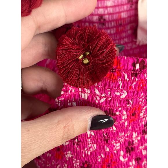 Figue Mollie Floral Print Tie Shoulder Smocked Crop Top Pink Women's Size Small - Picture 6 of 10